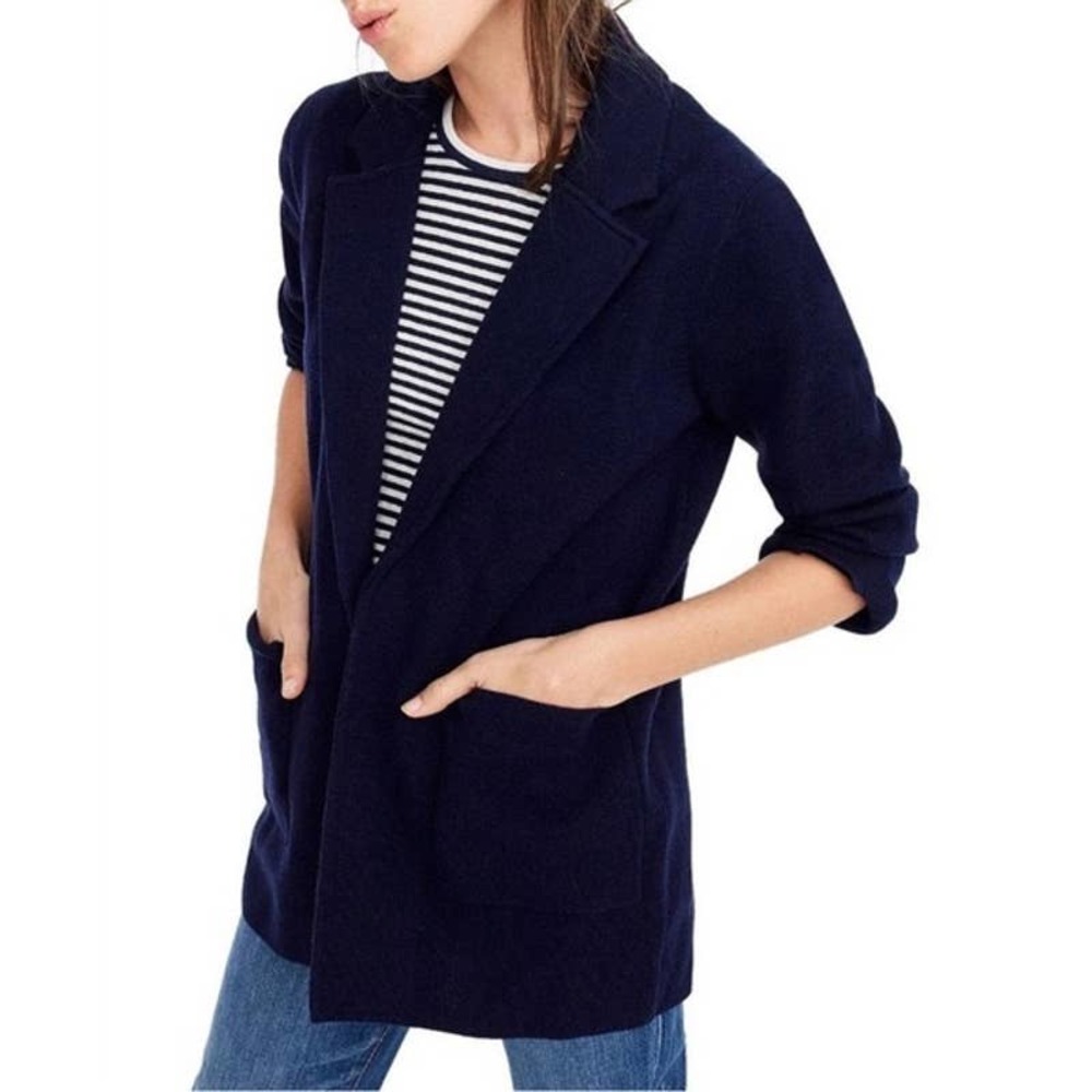 J. Crew Blue Sophie Open Front Sweater Blazer Cotton Merino Wool Blend size XS